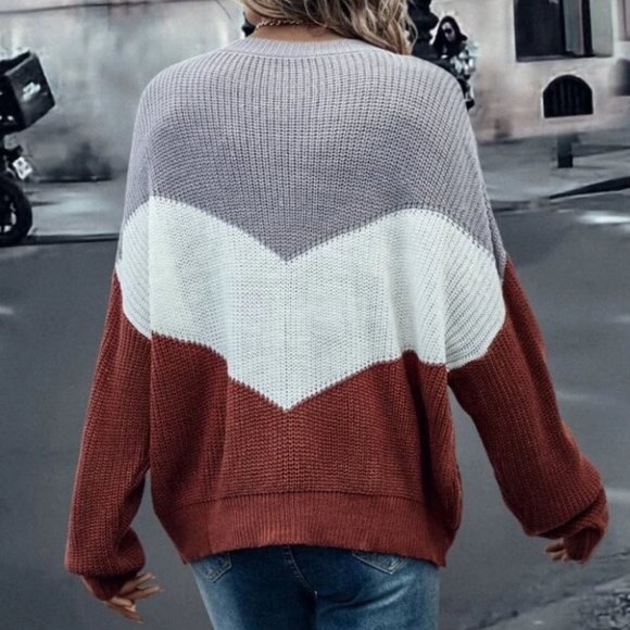 Chevron Print Batwing Sleeve knit Sweater top multi color - Picture 4 of 5